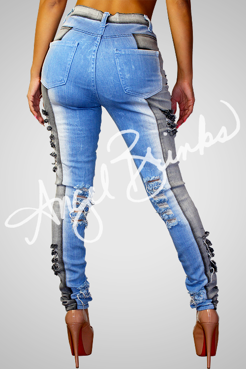 Two Tone Gray Shredded Jeans